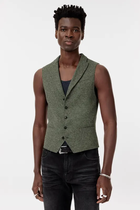 John Varvatos Woodward Vest - Slim Fit Peak Lapel Vest Moss Green Maat: 56 | Gilets Outlet | Heren | Groen