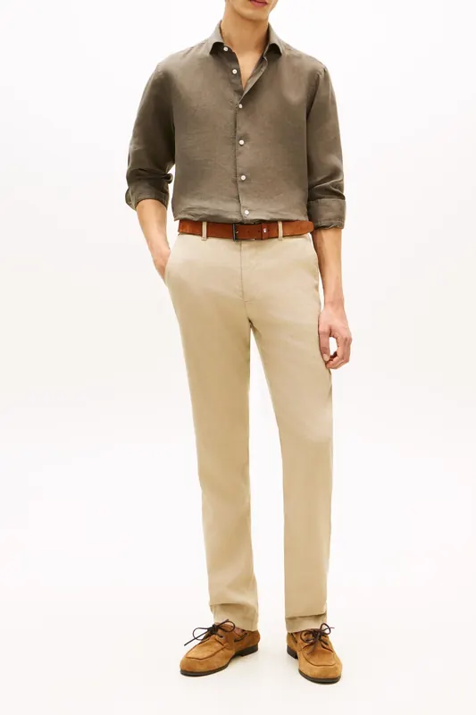 Tommy Hilfiger Dc Linen Shirt Army Green Maat: M | Casual Overhemden Outlet | Heren | Bruin