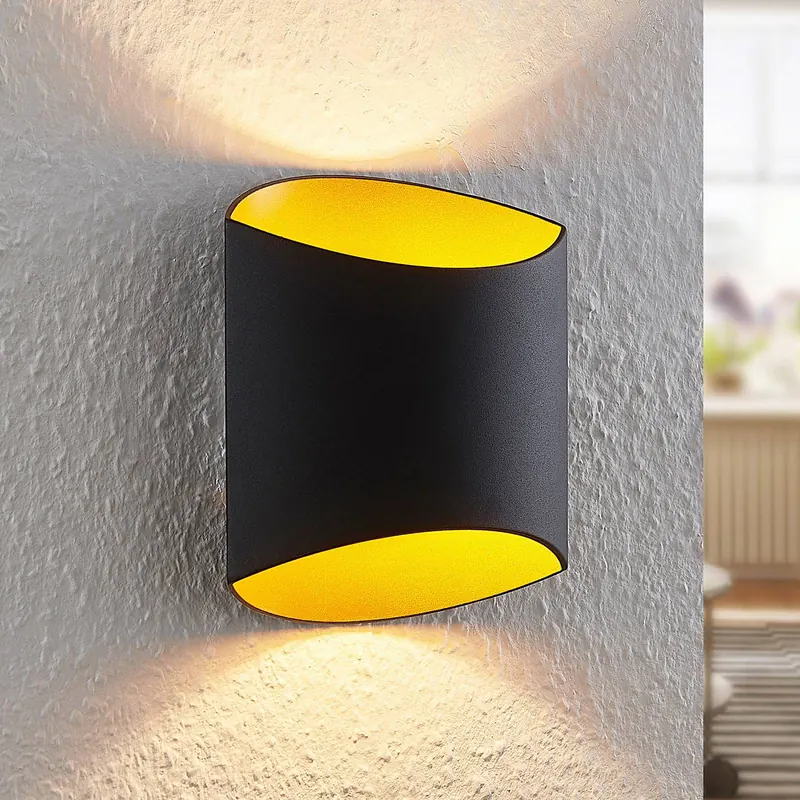 Arcchio Vilja lampa ścienna, czarna, złota, owalna