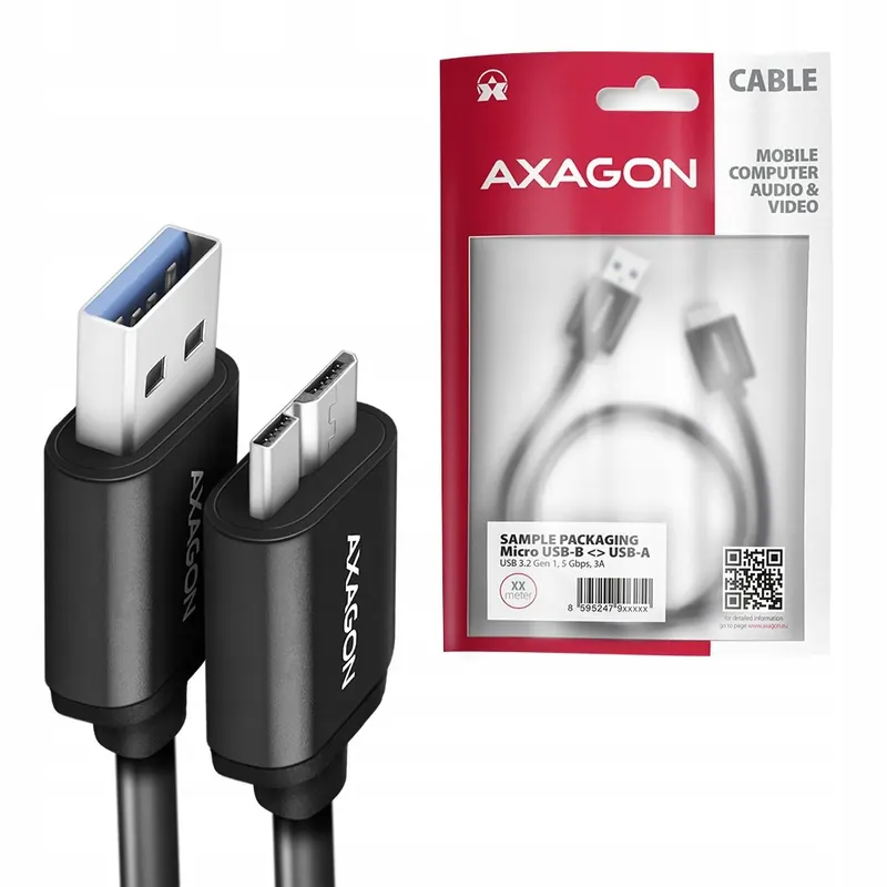 Kabel Axagon Micro-B Usb Usb-a 3.2 Gen 1, 1m, 5 Gb/s, Czarny