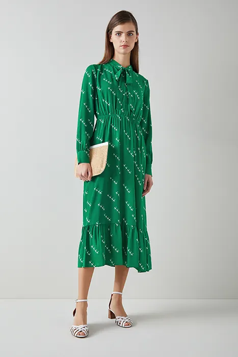 LK Bennett Dr Bridget Monkey Dress Green/cream Maat: 42 | Midi Jurken Outlet | Dames | Groen