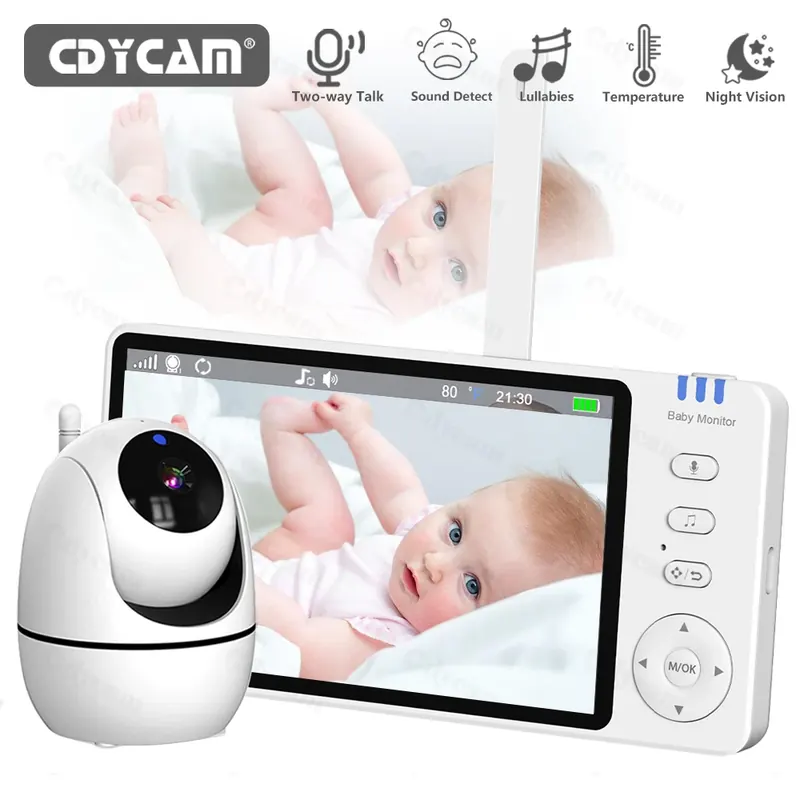 Niania elektroniczna z kamerą i dźwiękiem, monitor dla dziecka z 5-calowym wyświetlaczem, bez WiFi, zdalna kamera dla dziecka z funkcją obrotu, pochylenia i zoomu, noktowizor, komunikacja