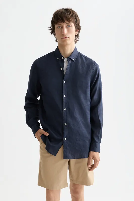 Scotch & Soda Nos Linen Regular-fit Shirt Night Maat: S | Casual Overhemden Outlet | Heren | Blauw
