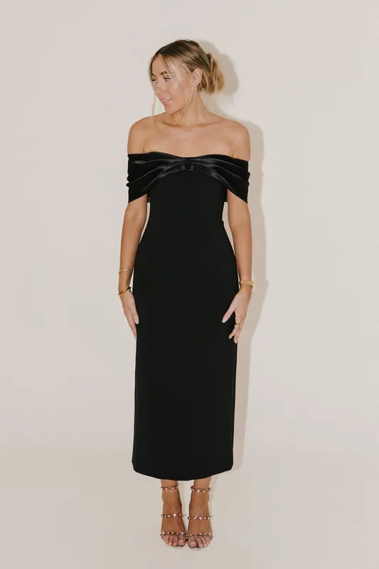 Odd Muse Bow Midi Dress Black Maat: L | Midi Jurken Outlet | Dames | Zwart