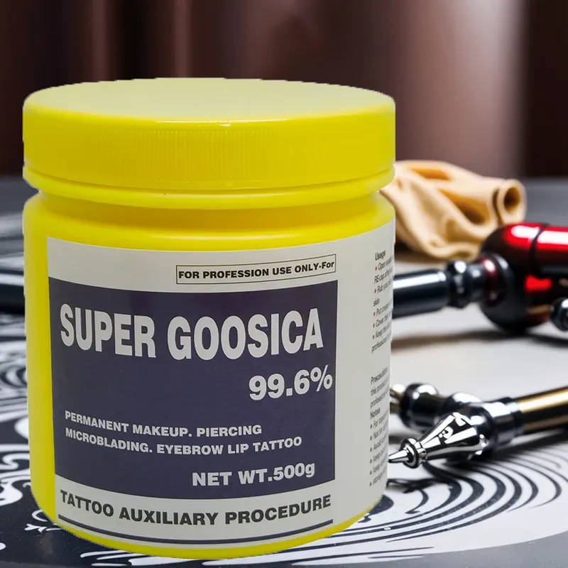 Żółta Butelka 99,6% Super Goosica Krem do Tatuażu 500g do Makijażu Permanentnego Microblading Piercing Upiększania Twarzy Pomocniczy