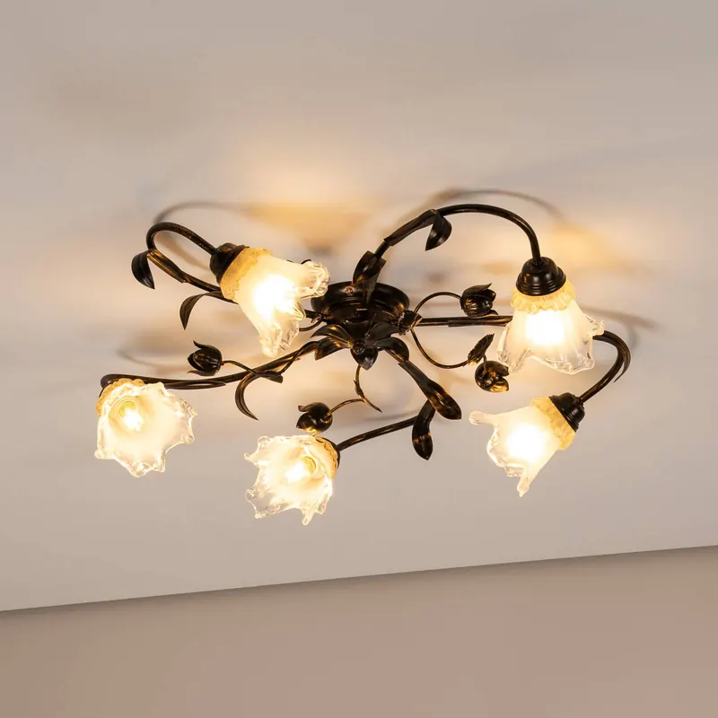 Lampa sufitowa Arianna, kolor brązowy, 5-punktowa, żelazo, szkło