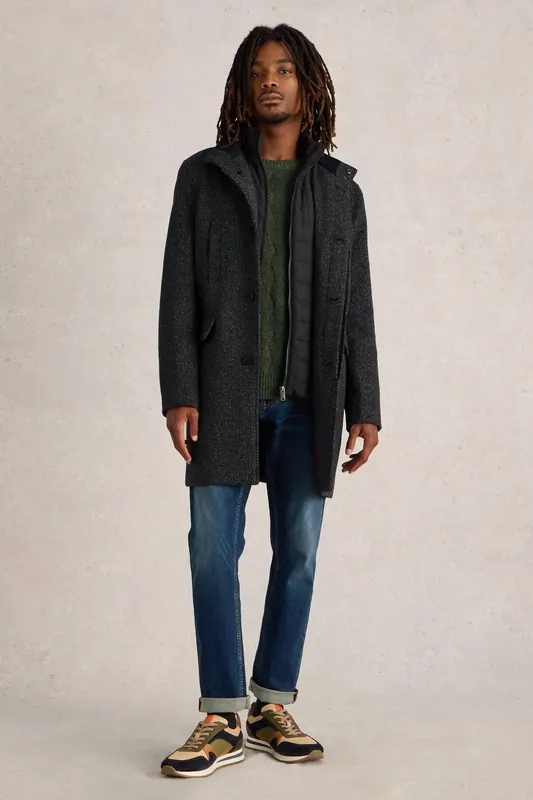 White Stuff Wool Funnel Coat Dark Grey Maat: XS | Single-Breasted Mantels Outlet | Heren | Grijs