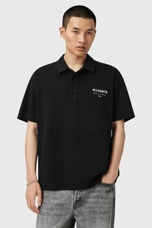 AllSaints Underground Ss Polo Jet Black Maat: XL | Poloshirts Outlet | Heren | Zwart