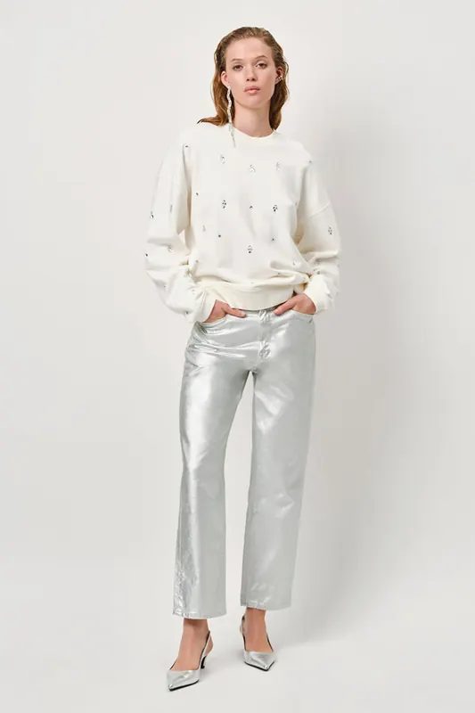 Dante6 Axelle Straight Metallic Jeans Silver Maat: 40 | Pantalons Outlet | Dames | Zilver