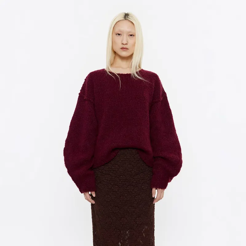 Sweter alpaka przeszycia bordowy