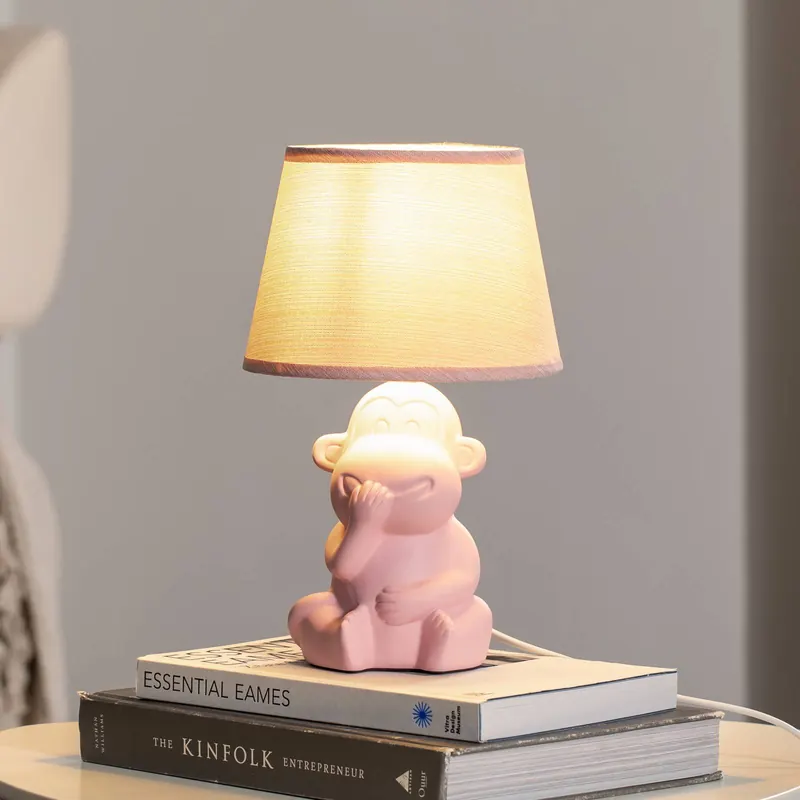 Lampa stołowa Monkey, różowa, ceramiczna, 28 cm wysokości, E14