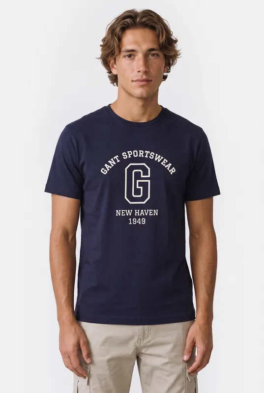 GANT Graphic Ss T-shirt Evening Blue Maat: S | Basic T-Shirts Outlet | Heren | Blauw