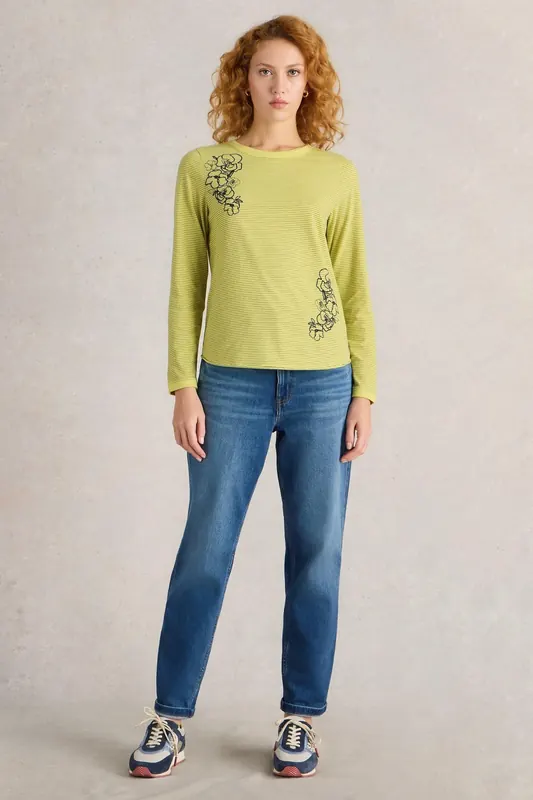 White Stuff Clara Ls Embroidered Tee Yellow Multi Maat: 24 | Longsleeves Outlet | Dames | Geel