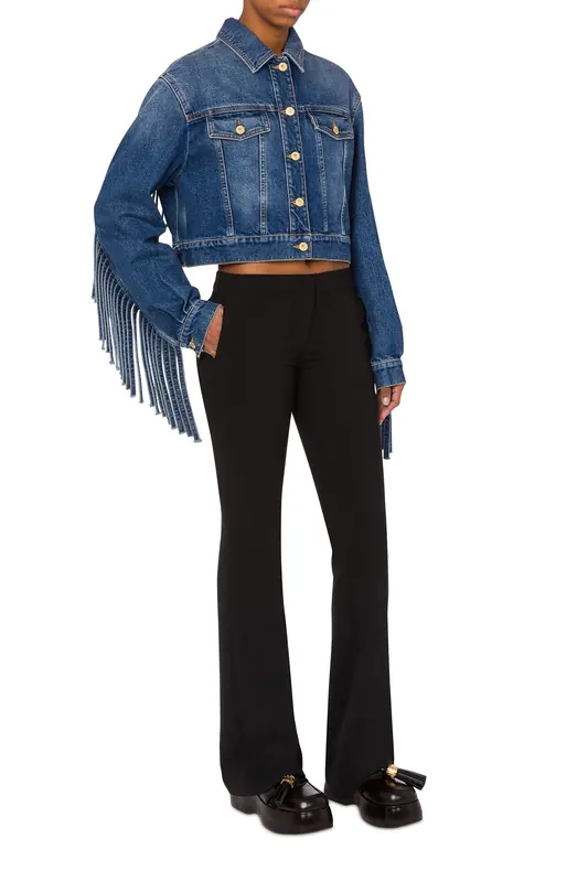 Moschino Cropped Jacket With Fringes Blue Maat: 40 | Spijkerjassen Outlet | Dames | Blauw