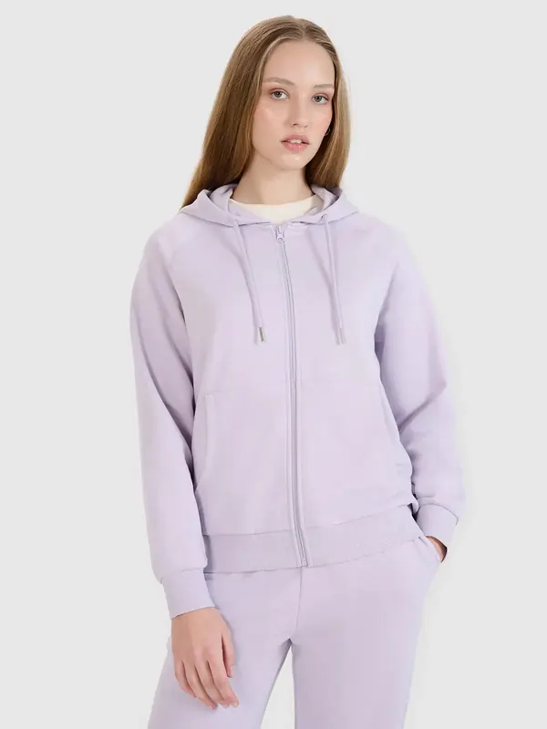 4F bluza damska dresowa z kapturem 4FWSS25TSWSF1541 fioletowa (S)