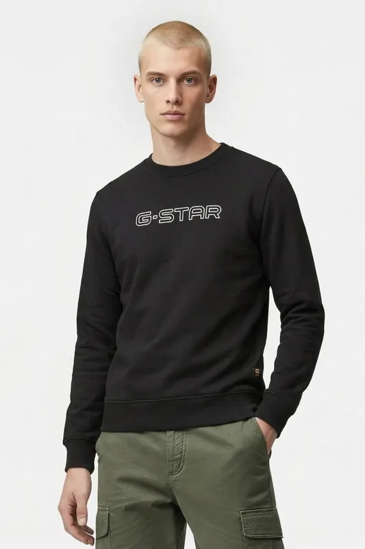 G-Star  Slim Crew Sweat L/s Dk Black Maat: M | Sweaters Outlet | Heren | Zwart