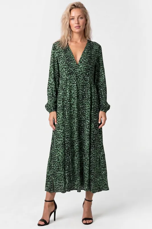 ARKET Gili Aop Dress Green Maat: 40 | Maxi Jurken Outlet | Dames | Zwart