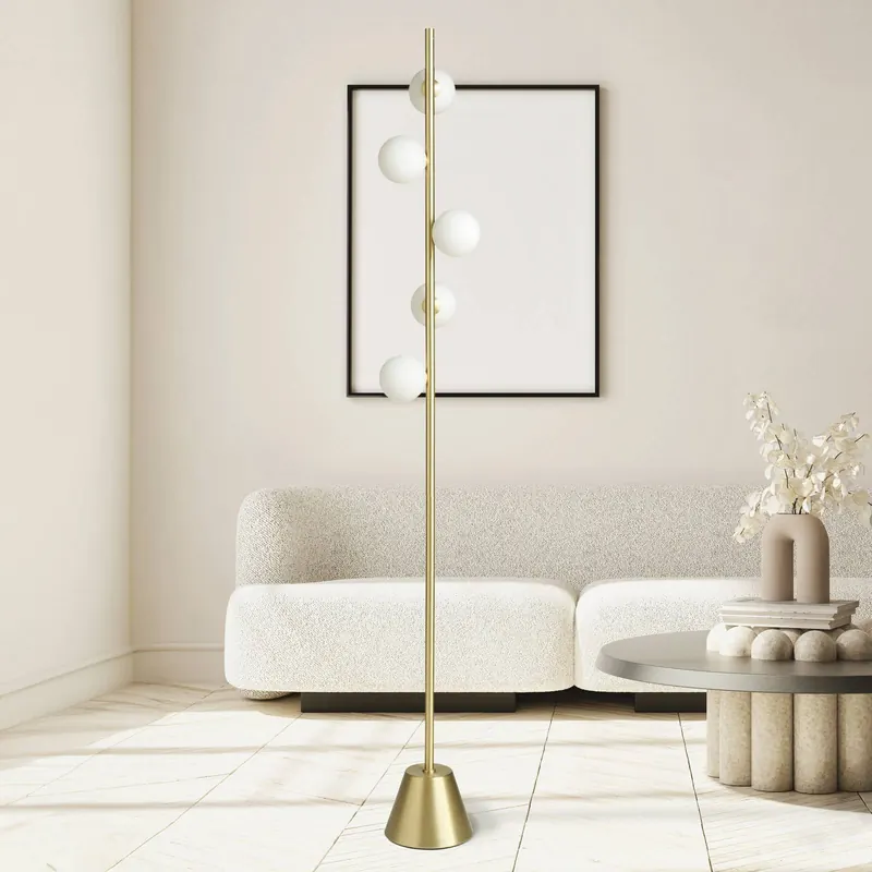 Lampa stojąca Pomi, 5-punktowa, kolor złoty, szkło, wysokość 170 cm