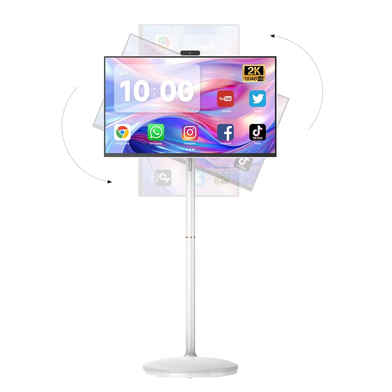 32-calowy inteligentny monitor MWE z ekranem dotykowym, systemem Android, rozdzielczością 2K, na kółkach, 8 godzin odtwarzania wideo, obsługa Type-C USB i HDMI.