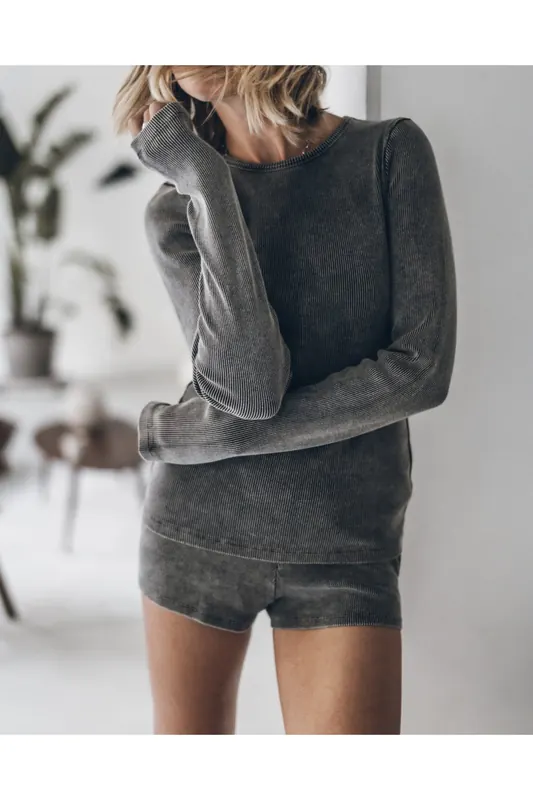 Mikuta The Dark Ribbed Longsleeve Maat: M | Slipjes Outlet | Dames | Grijs