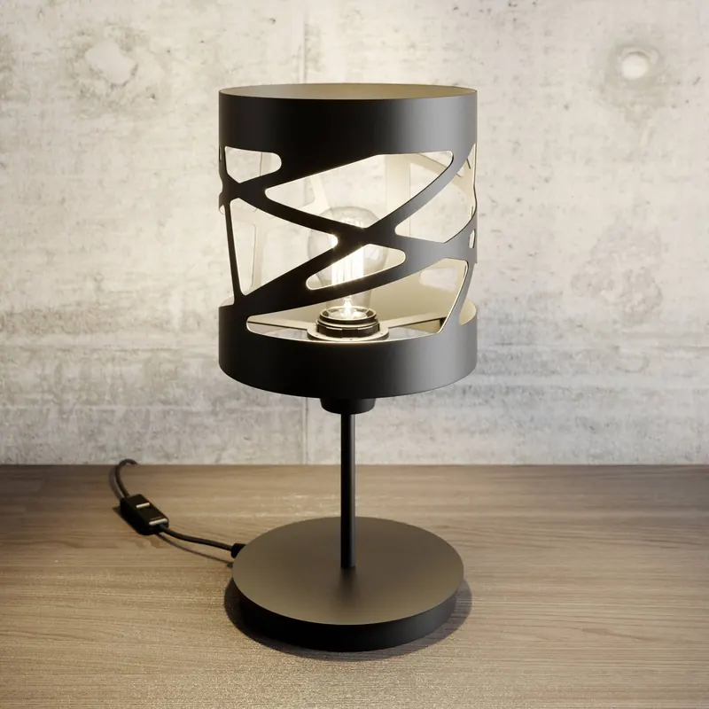 Lampa stołowa Modul Frez wzorzysty klosz Ø17,5cm czarny