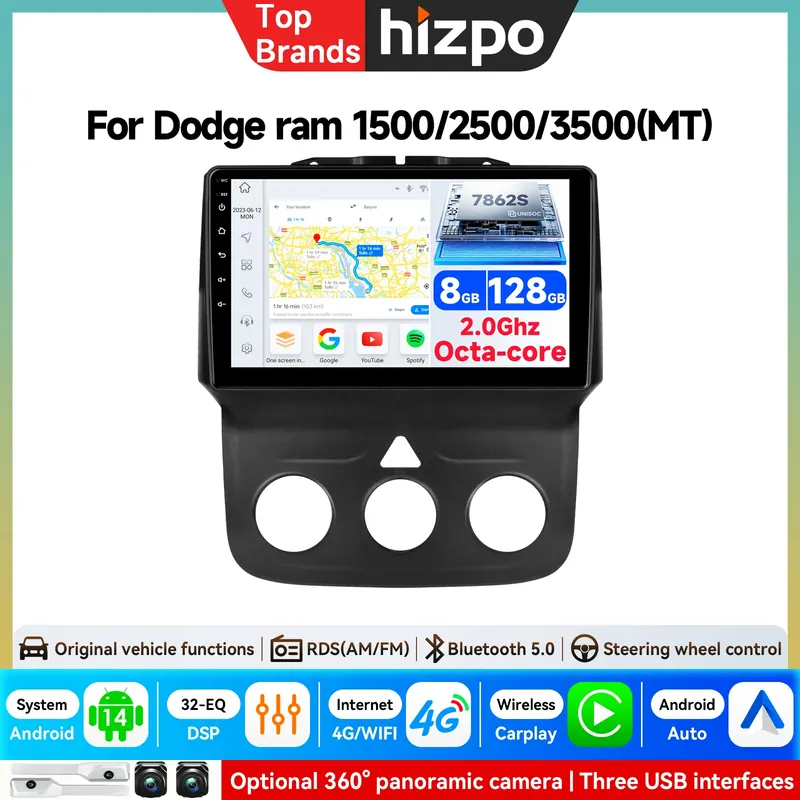 Radio samochodowe 2din Carplay Android Auto do Dodge RAM 1500 2500 3500 2013-2018 Nawigacja GPS Odtwarzacz multimedialny Wideo 5G WiFi Stereo