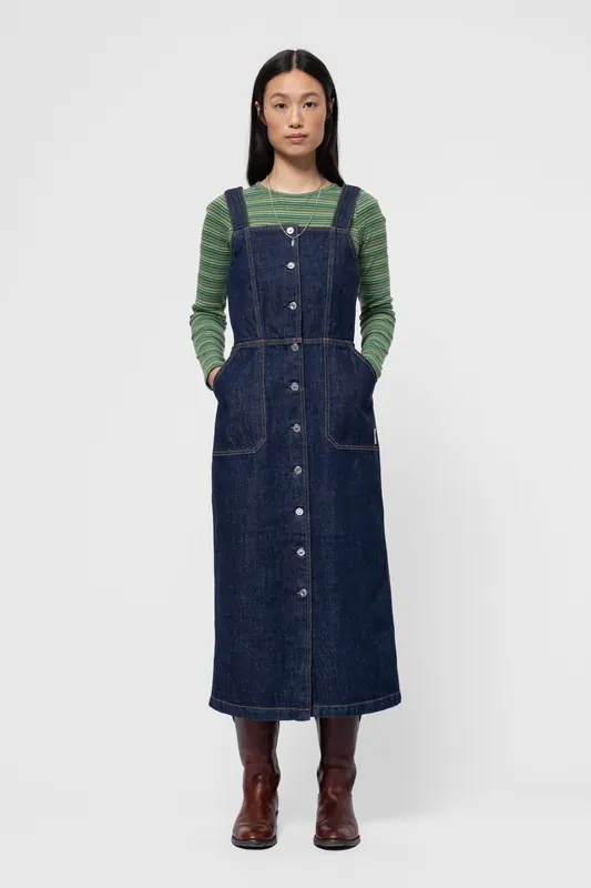 Nudie Jeans Mona Denim Dress 40s Redcast Dark Blue Maat: M | Blousejurken Outlet | Dames | Blauw
