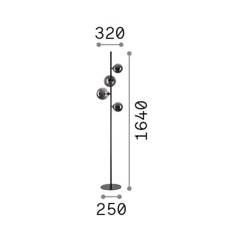 Lampa podłogowa IDEAL LUX Perlage, mosiądz/bursztyn, wysokość 164 cm, 4-punktowa