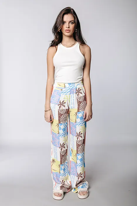 Colourful Rebel Melody Patchwork Straight Pants Multicolor Maat: M | Straight Broeken Outlet | Dames