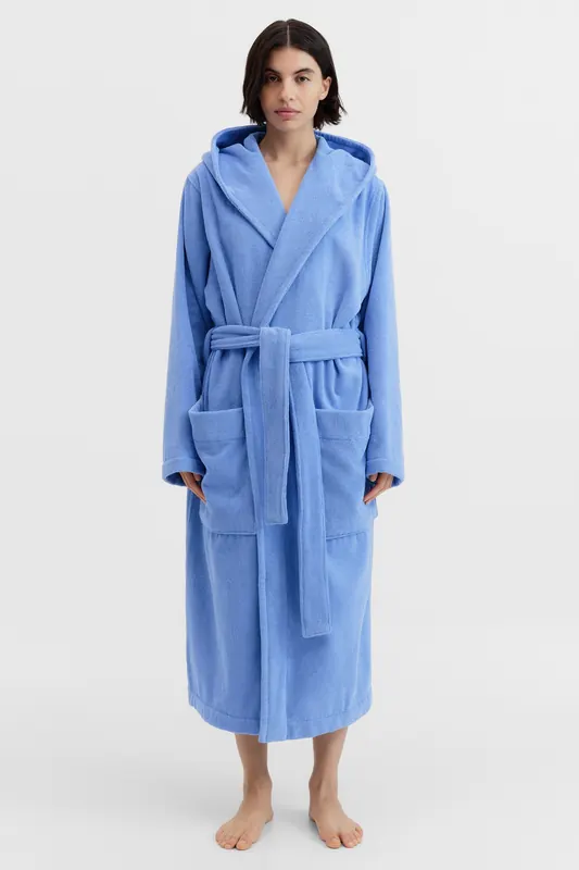 Tekla Unisex Hooded Bathrobe Clear Blue Maat: XXS | Badjassen Outlet | Unisex | Blauw