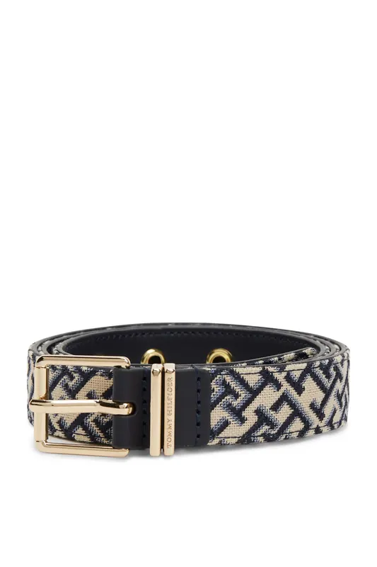 Tommy Hilfiger Th Square 2.5 Jacquard Belt Space Blue Maat: 85 | Riemen Outlet | Dames | Blauw