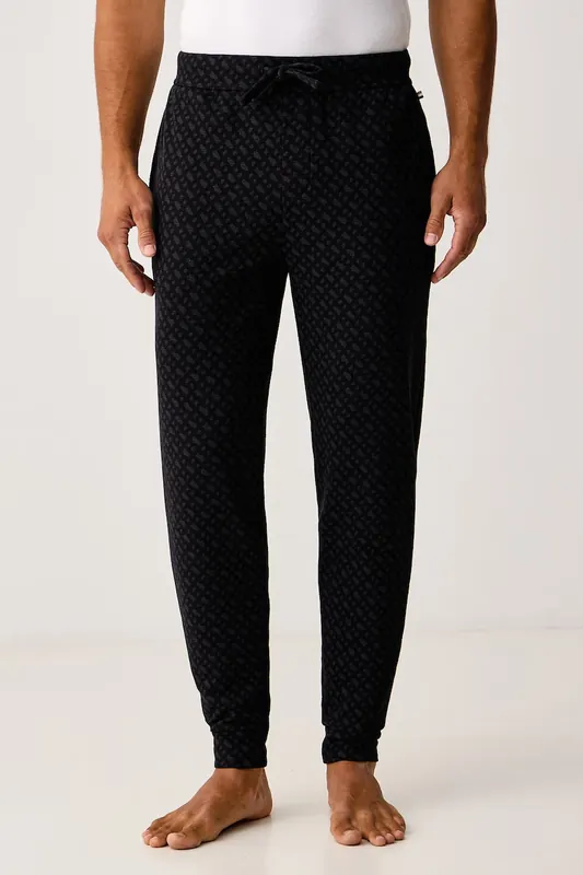 BOSS spodnie piżamowe męskie z bawełną WaffleAOP Cuff Pants