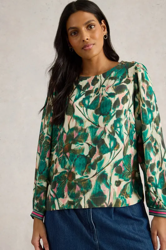 White Stuff Angie Top Green Print Maat: 24 | Blouses Outlet | Dames | Groen