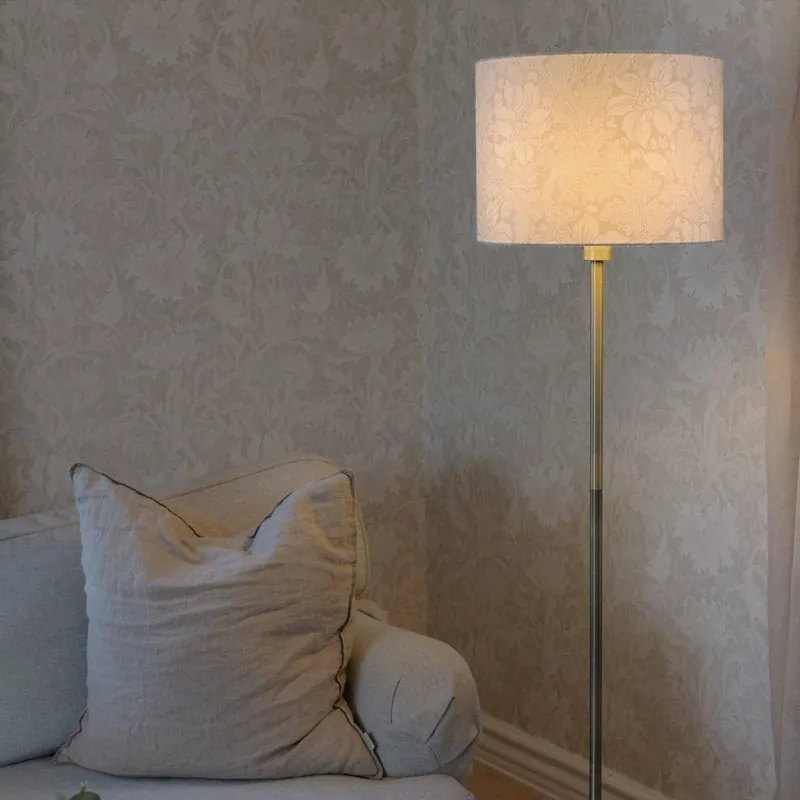 Lampa stojąca Amy, beżowo-złota, wysokość 150 cm, tekstylia, E27