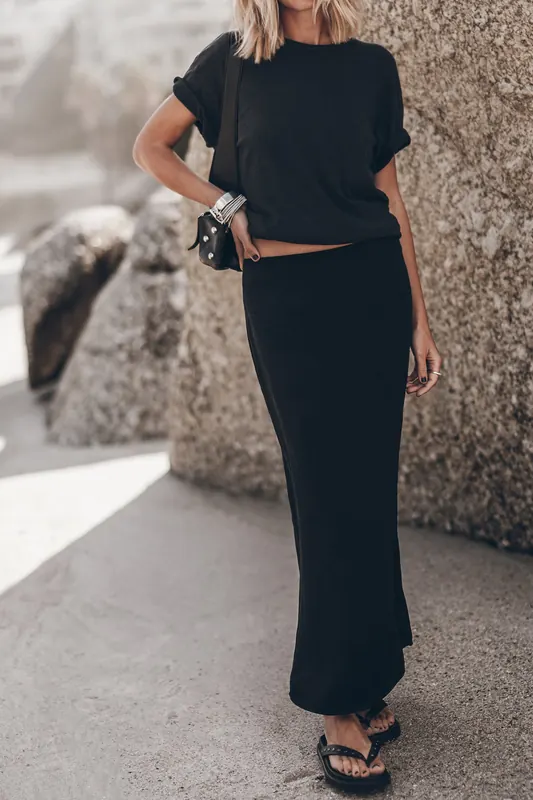 Mikuta The Black Long Lyocell Skirt Maat: M | Maxi Rokken Outlet | Dames | Zwart