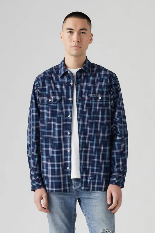 Levi's Jackson Worker Blairmore Indigo Yarndye Maat: S | Casual Overhemden Outlet | Heren | Blauw