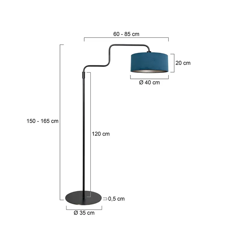 Lampa podłogowa Bloeba, czarna/niebieska, wysokość 165 cm, welur
