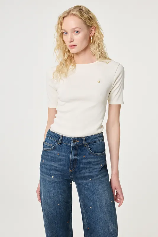 Fabienne Chapot Tanja T-shirt Cosy White Maat: L | Wijde Broeken Outlet | Dames | Blauw