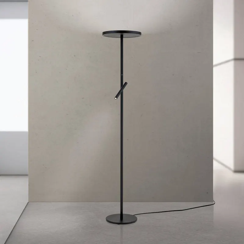 Lampa stojąca LED Teide, czarna, metalowa, lampka do czytania, ściemniana