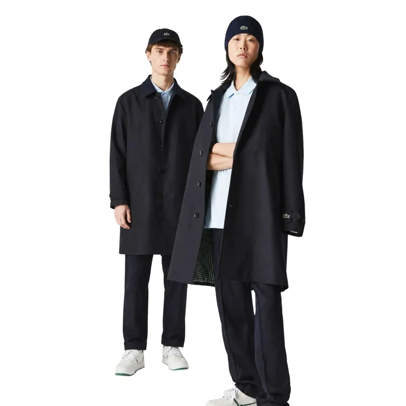 Płaszcz unisex Lacoste do kolan granatowy prosty klasyczny z kołnierzem S