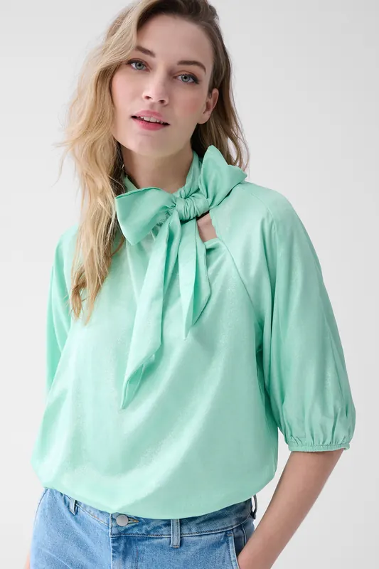 Shoeby La-sbshine Bow Blouse Lightgreen Maat: S | Blouses Outlet | Dames | Groen