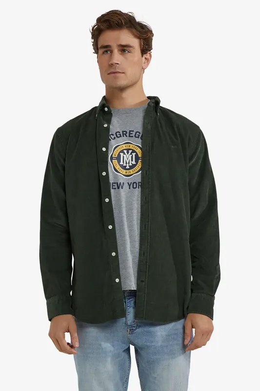 McGregor Corduroy Shirt Dark Olive Maat: XXL | Longsleeves Outlet | Heren | Groen