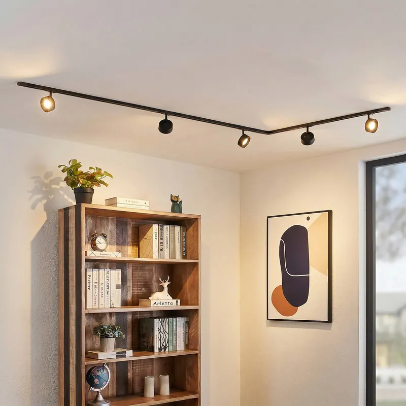 System szynowy Lindby Linaro, średnica 9,5 cm, 5-punktowy, LED, czarny