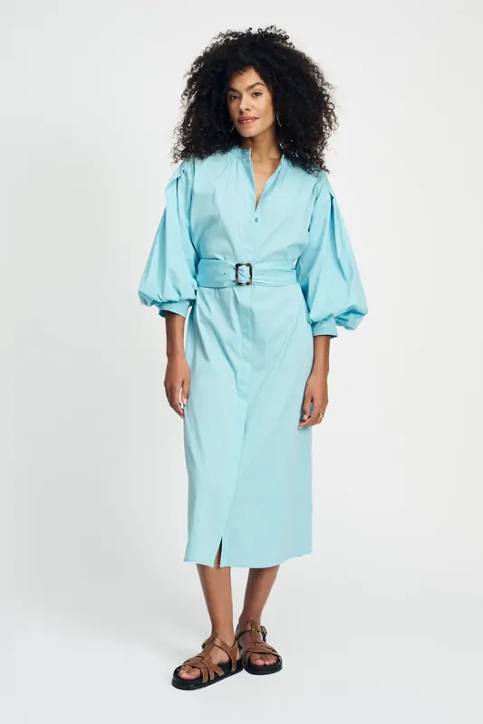 POM Amsterdam Dress - Poplin Sky Blue Maat: 40 | Blousejurken Outlet | Dames | Blauw