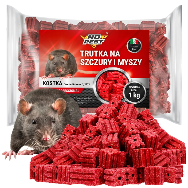 Mocna Trutka Na Myszy Szczury Czerwona Kostka Bromadiolone No Pest 1KG