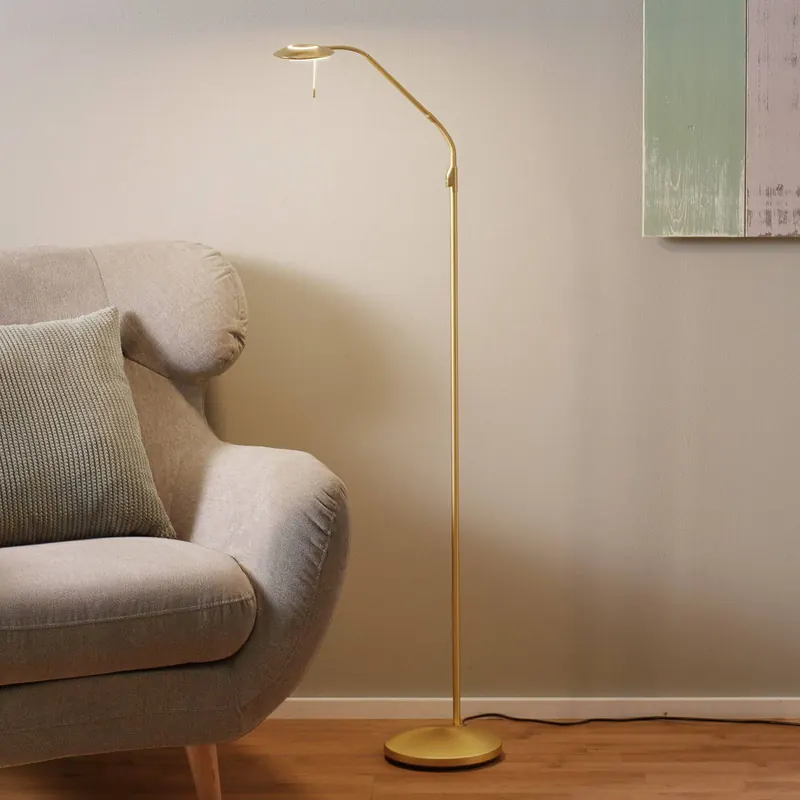 Jak mosiądz, lampa stojąca LED Zenith, ściemniacz