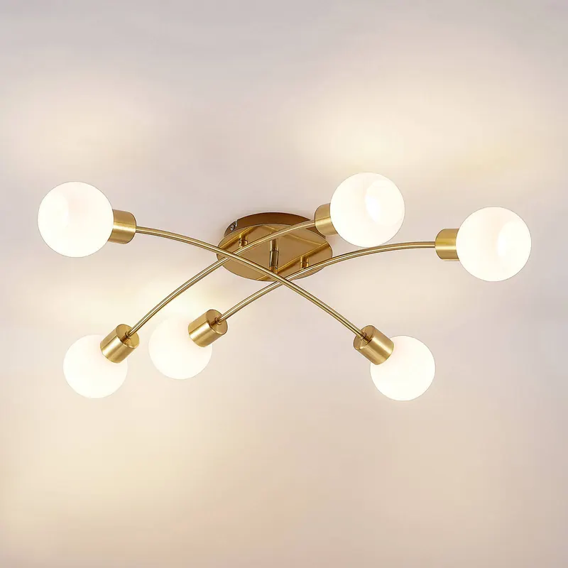 Lindby Agmar lampa sufitowa, mosiądz, 6-pkt.