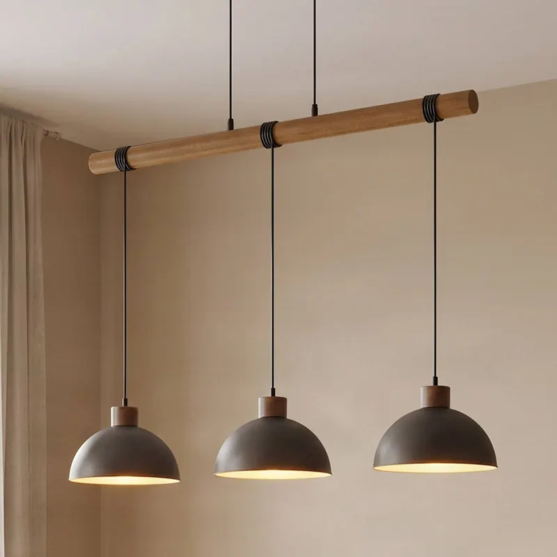 Lampa wisząca Lindby Holgar, szara, 3-punktowa, drewno, metal, E27