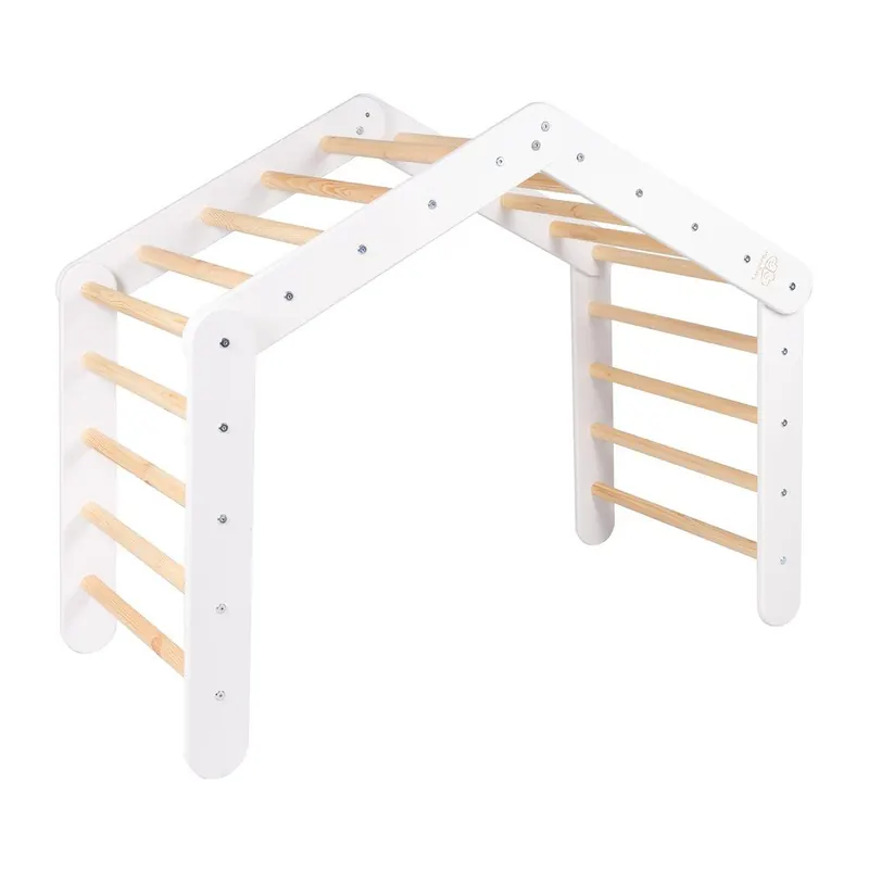 Biała drabinka pikler z litego drewna sosnowego 61x112x94 cm Montessori – Meowbaby