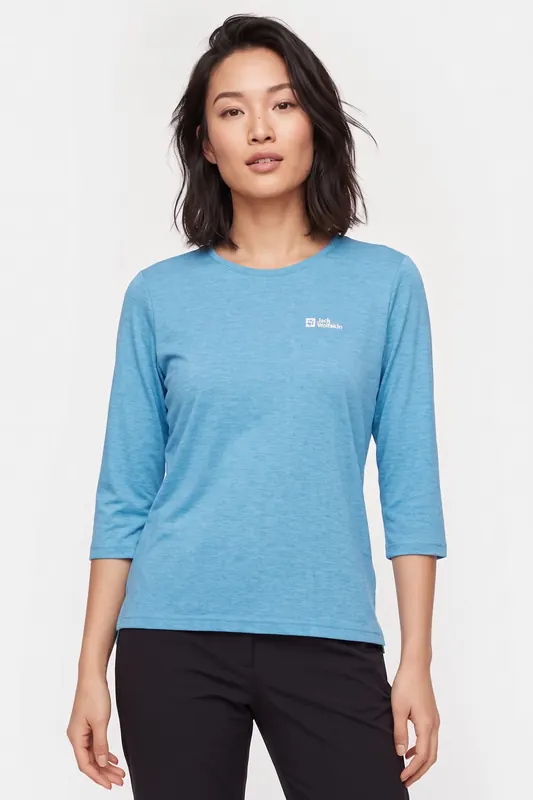 Jack Wolfskin Crosstrail 3|4 T-shirt Sky Blue Maat: L | Tops Outlet | Dames | Blauw